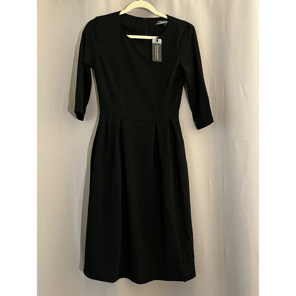 Oxiuly Half Sleeve Casual Party Swing Dress Vintage NWT Size S Black Pockets